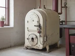 Old industrial boiler of the kind lined and wrapped with asbestos