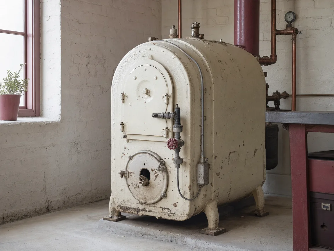 Old industrial boiler of the kind lined and wrapped with asbestos